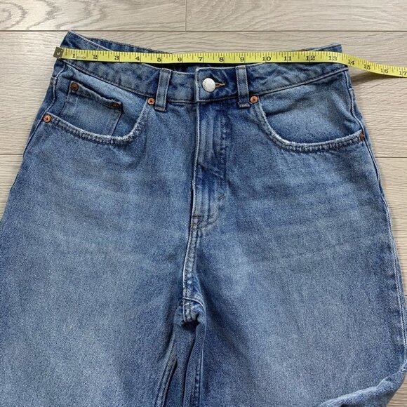 CHEAP MONDAY Ally Blue Gem High Waist Raw Hem Ankle Straight Jeans - Picture 12 of 16